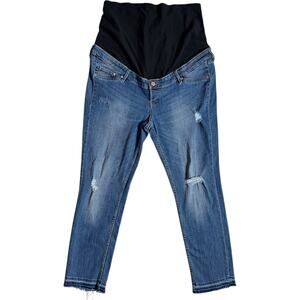 &Denim  Maternity Skinny Jeans Distressed Raw Hem Medium Wash sz 16